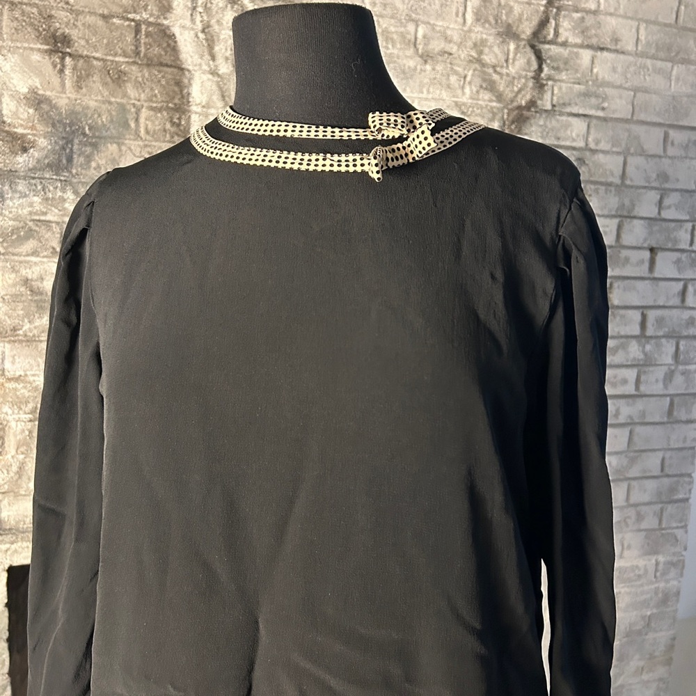 Francesca's Collections Black Long Sleeve Blouse with Cream Neckline